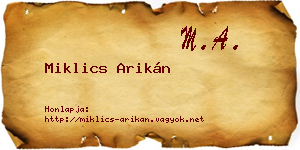 Miklics Arikán névjegykártya